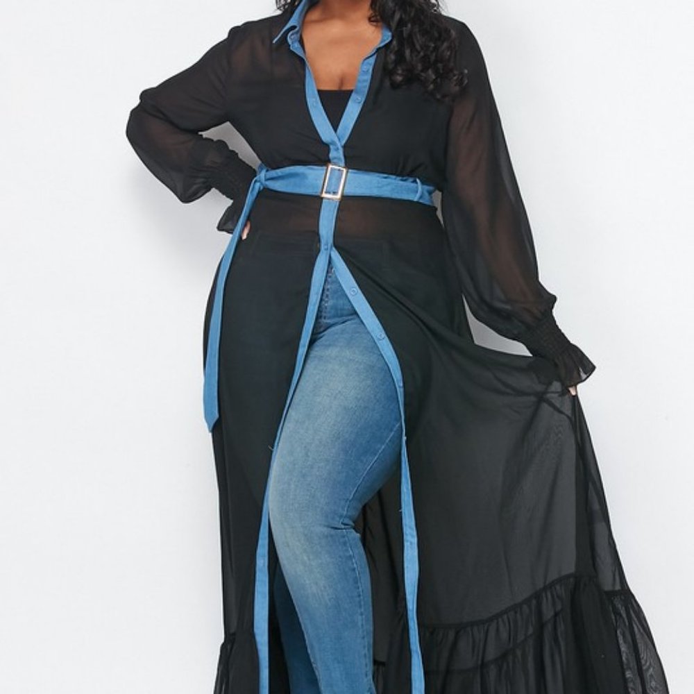 Plus Size- Black Duster w/ Denim Trim